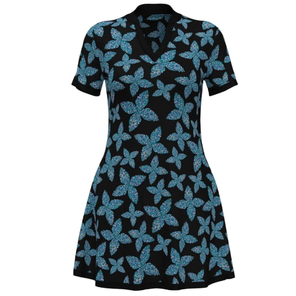 NWT BEN HOGAN PIXEL FLORAL DRESS CAVIAR GOLF TENNIS ACTIVEWEAR X-SMALL MSRP $60